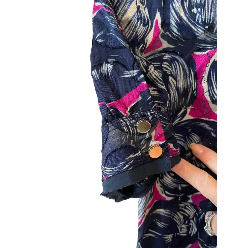 Tory Burch Mod 60s Silk Jacquard Print Shift Dress Blue Magenta 0